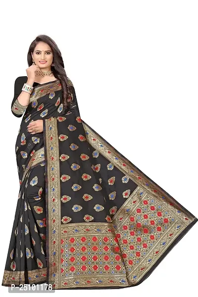 NITA CREATION Fashionista Women's Banarasi Jacquard Silk Woven Saree With Blouse Piece (Black)