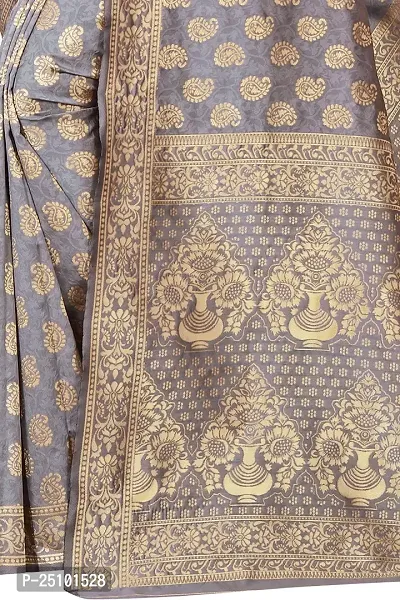 NITA CREATION Fashionista Women's Banarasi Jacquard Silk Woven Saree With Blouse Piece (Grey)-thumb2