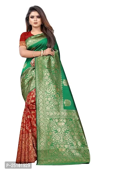 NITA CREATION Women's Linen Woven Saree With Blouse Pieces (Green)