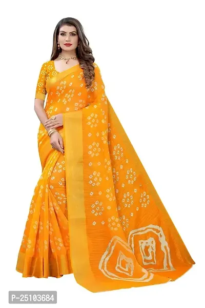 NITA CREATION Women's Bandhani Printed Jari Patta Poly Cotton Woven Saree With Blouse Piece (Orange)