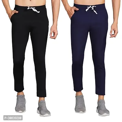 Stylish Cotton Blend Stretchable Regular Fit Track Pants with 2 Side Pocket - Pack of 2