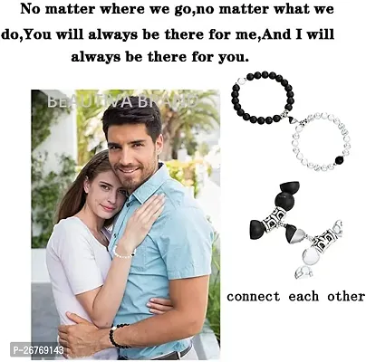 COMBO OFFER 2 Pcs Adjustable Cuban Chain Magnetic Heart Hand In Hand Bracelets with 2 Pcs Couple Pendant Matching Promise Best friend, Couples Bracelets for Boyfriend Girlfriend Gifts-thumb3