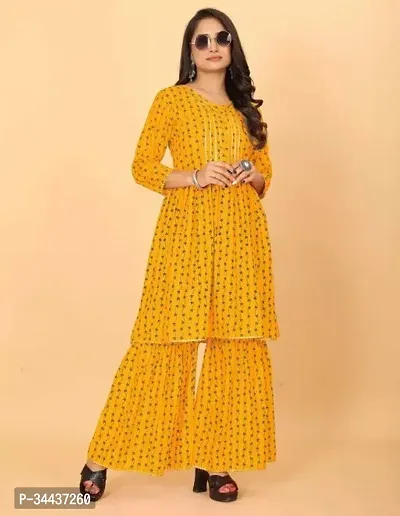 Stylish Yellow Rayon Kurta Palazzo Set For Women-thumb0