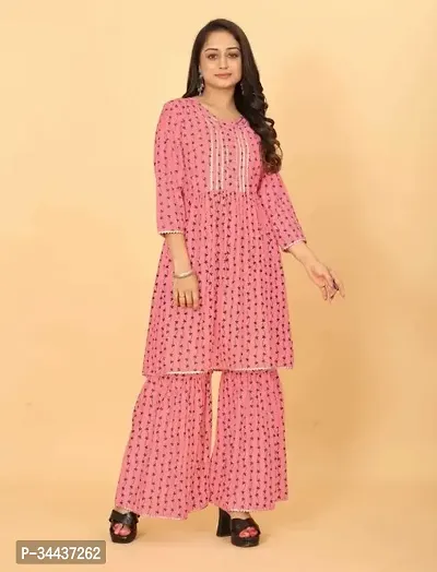 Stylish Pink Rayon Kurta Palazzo Set For Women-thumb0