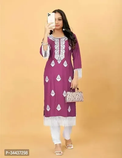 Stylish Purple Rayon Embroidered Kurta Pant Set For Women-thumb0