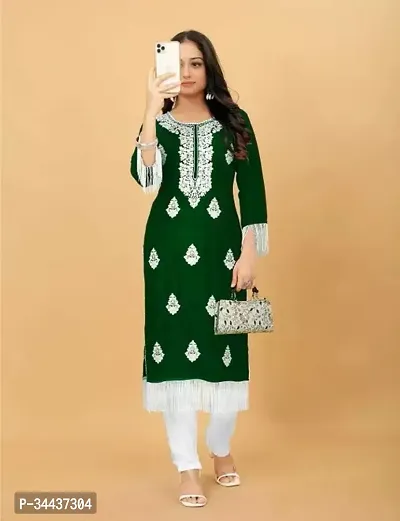 Stylish Green Rayon Embroidered Kurta Pant Set For Women-thumb0