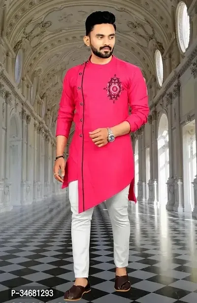 Stylish Pink Cotton Blend Kurta Sets For Men-thumb0