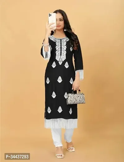 Stylish Black Rayon Embroidered Kurta Pant Set For Women-thumb0