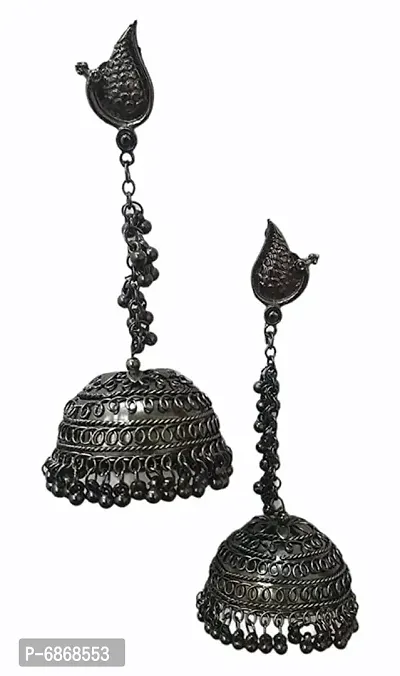 Peacock Designer Traditional Oxidized Afghani Style Big Jhumka Earrings For Women And Girls-thumb0