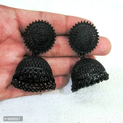 Elegant Black Small Jhumka  Earrings With Beads For Girls and Women-thumb3