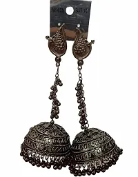 Peacock Designer Traditional Oxidized Afghani Style Big Jhumka Earrings For Women And Girls-thumb1