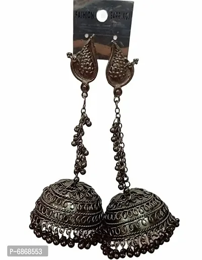 Peacock Designer Traditional Oxidized Afghani Style Big Jhumka Earrings For Women And Girls-thumb2