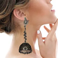 Peacock Designer Traditional Oxidized Afghani Style Big Jhumka Earrings For Women And Girls-thumb2