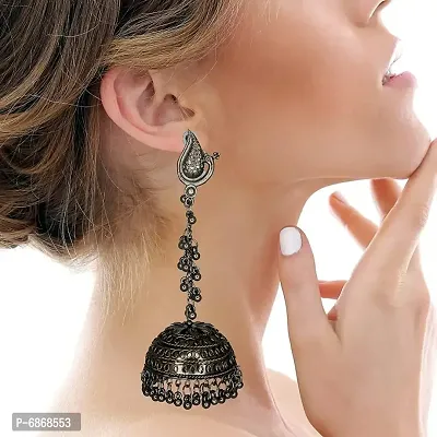 Peacock Designer Traditional Oxidized Afghani Style Big Jhumka Earrings For Women And Girls-thumb3