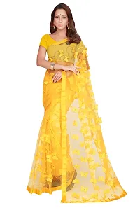 Stylish Yellow Butterfly Net Self Pattern Women Saree with Blouse piece-thumb2