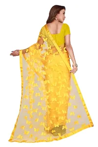 Stylish Yellow Butterfly Net Self Pattern Women Saree with Blouse piece-thumb1