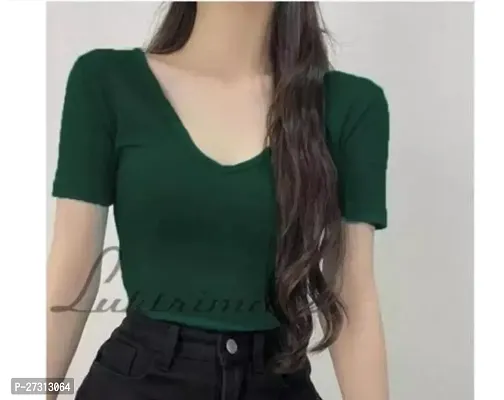 Elegant Green Lycra Solid Top For Women