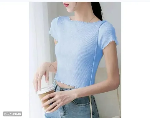 Elegant Blue Lycra Solid Top For Women-thumb0