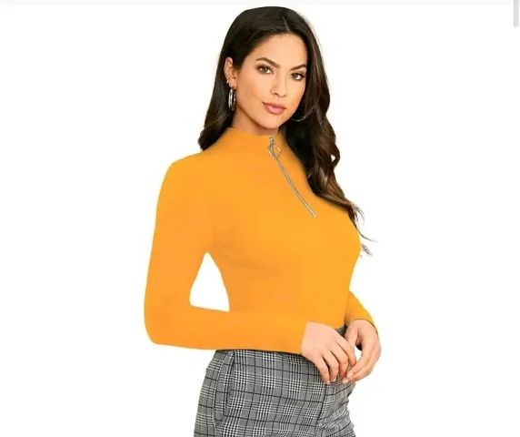 Elegant Yellow Lycra Solid Top For Women