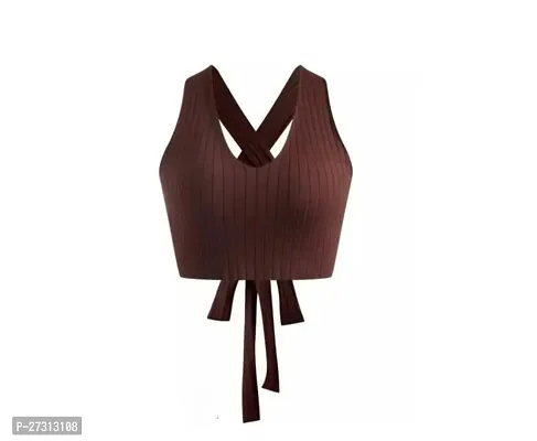 Elegant Brown Lycra Solid Top For Women