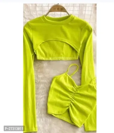 Elegant Green Lycra Solid Top For Women-thumb0