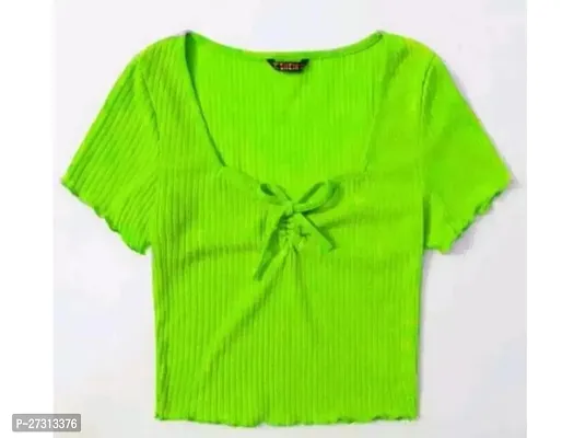 Elegant Green Lycra Solid Top For Women