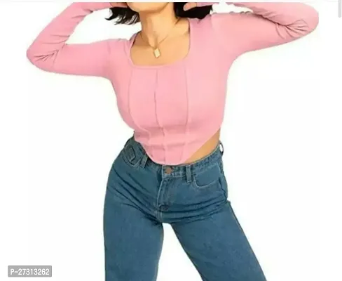 Elegant Pink Lycra Solid Top For Women-thumb0