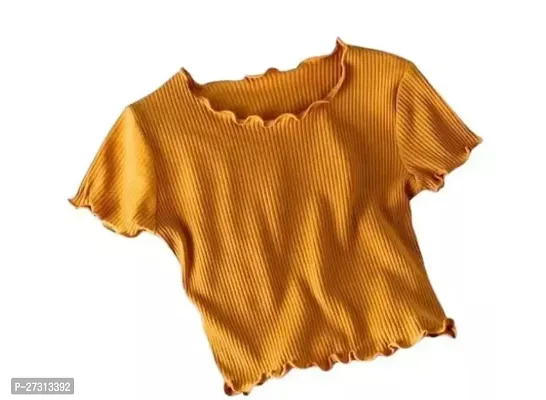 Elegant Yellow Lycra Solid Top For Women-thumb0