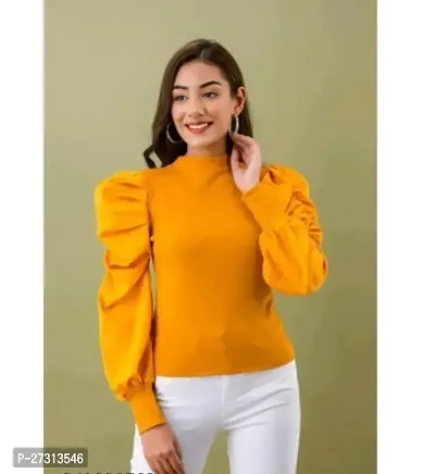 Elegant Yellow Lycra Solid Top For Women-thumb0