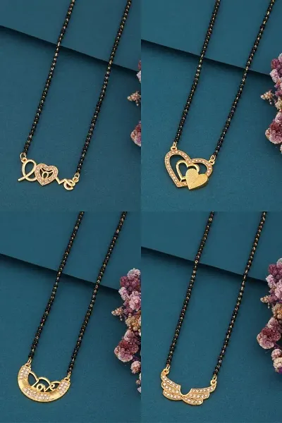 Pack Of 4 Stylish Alloy Golden AD Mangalsutra For Women