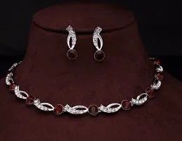 nbsp;Silver Plated American Diamond And Heavy Polished Diamond Choker Necklace set with 1 Pair of Earrings ND Bracelet or Evil eye-thumb1