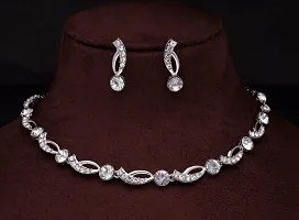 nbsp;Silver Plated American Diamond And Heavy Polished Diamond Choker Necklace set with 1 Pair of Earrings ND Bracelet or Evil eye-thumb1