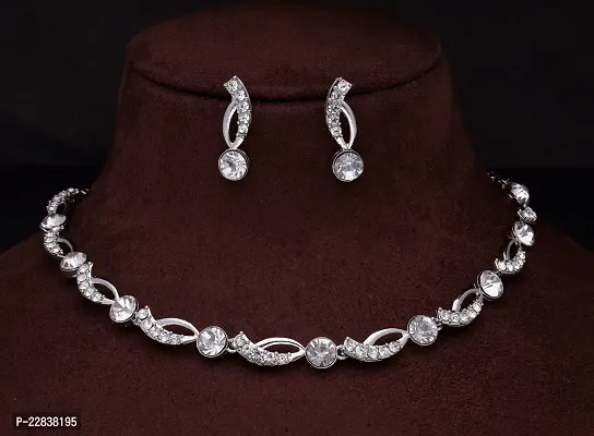 nbsp;Silver Plated American Diamond And Heavy Polished Diamond Choker Necklace set with 1 Pair of Earrings ND Bracelet or Evil eye-thumb2