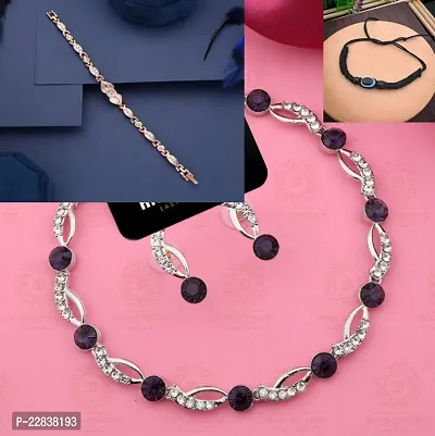 nbsp;Silver Plated American Diamond And Heavy Polished Diamond Choker Necklace set with 1 Pair of Earrings ND Bracelet or Evil eye