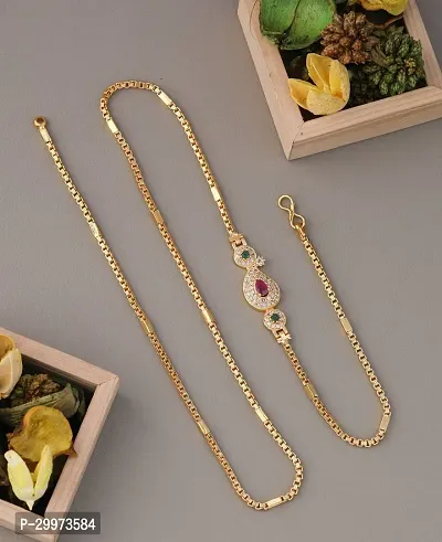 American Diamond Copper Gold Plated 24 Inch Mugappu Mop chain For Women-thumb0