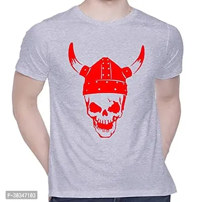 Reliable Grey Cotton Blend Printed Round Neck T-Shirt For Men-thumb0