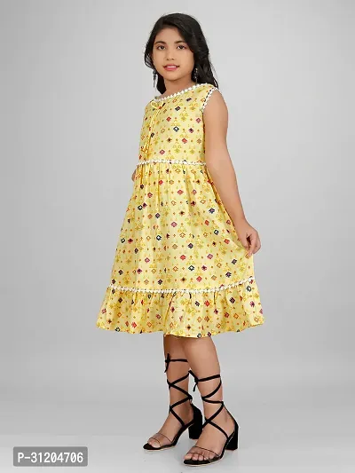 Fabulous Yellow Cotton Printed Frocks For Girls-thumb3