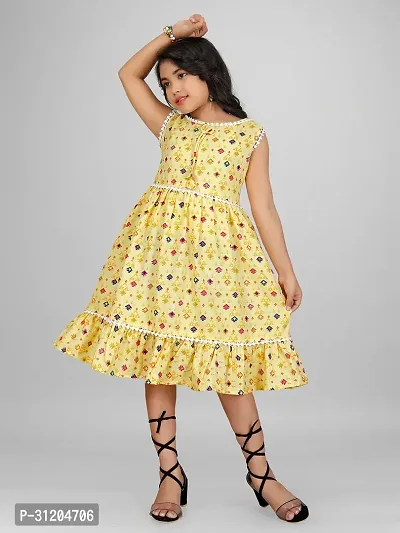 Fabulous Yellow Cotton Printed Frocks For Girls-thumb0