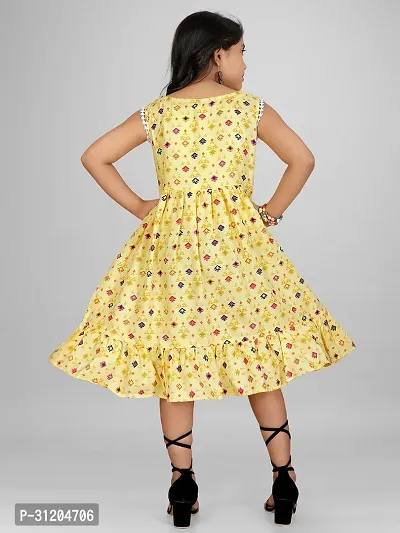 Fabulous Yellow Cotton Printed Frocks For Girls-thumb2