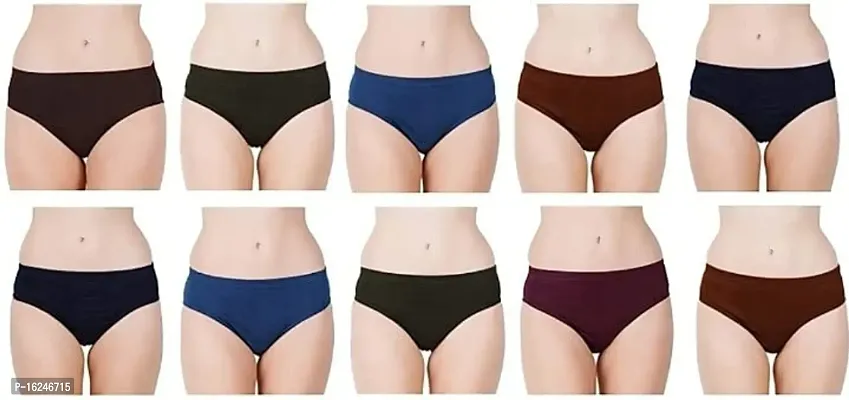 RM Women Pure Cotton Solid Hipster Panties Underwear (Multicolor, M) (Pack of 10)