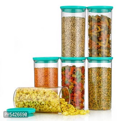 Round air Tight 1400 ML Easy Flow Cereal Dispenser Storage Jar, Idle for Kitchen- Storage Box Lid Food Rice Pasta Pulses Container, Round Containers for Kitchen (Set of-6 )