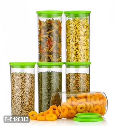 Round air Tight 1400 ML Easy Flow Cereal Dispenser Storage Jar, Idle for Kitchen- Storage Box Lid Food Rice Pasta Pulses Container, Round Containers for Kitchen (Set of-6 GREEN)