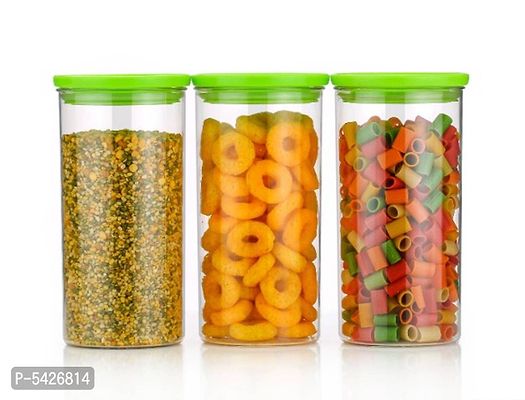 Round air Tight 1400 ML Easy Flow Cereal Dispenser Storage Jar, Idle for Kitchen- Storage Box Lid Food Rice Pasta Pulses Container, Round Containers for Kitchen (Set of-3 GREEN)