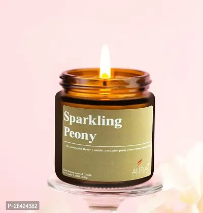 GREEWELT Scented Soy Wax Amber Jar Candle, Organic Luxury Aroma, Aromatic/Aromatherapy Votive Candle || Burning Time Upto 30 Hours (Sparkling Peony, Large-thumb0