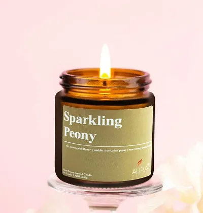 GREEWELT Scented Soy Wax Amber Jar Candle, Organic Luxury Aroma, Aromatic/Aromatherapy Votive Candle || Burning Time Upto 30 Hours (Sparkling Peony, Large