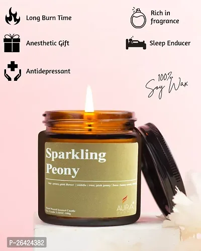 GREEWELT Scented Soy Wax Amber Jar Candle, Organic Luxury Aroma, Aromatic/Aromatherapy Votive Candle || Burning Time Upto 30 Hours (Sparkling Peony, Large-thumb3