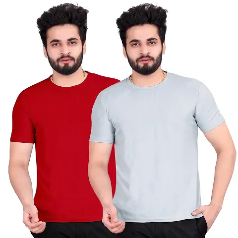 SkiTch Tranding Regular Fit T-Shirt for Man Half Sleeves Round Neck Cotton Plain Solid Tshirt Casual Gym and Sports Combo Tshirts (Pack of 2) for Men