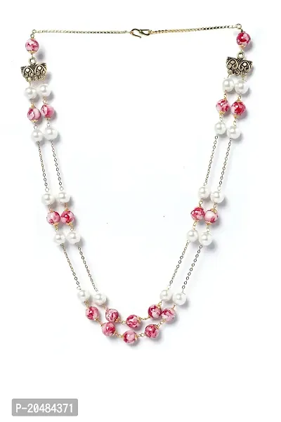 LYRISS Pink  White Brass Gold-Plated Layered Chain