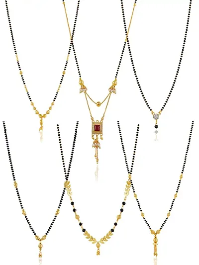 LYRISS Women's Traditional pack of 6 diamond Gold Plated Mangalsutra For Women Alloy Mangalsutra