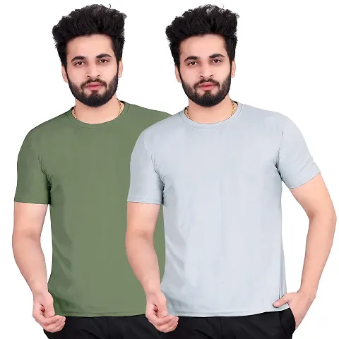 SkiTch Tranding Regular Fit T-Shirt for Man Half Sleeves Round Neck Cotton Plain Solid Tshirt Casual Gym and Sports Combo Tshirts (Pack of 2) for Men